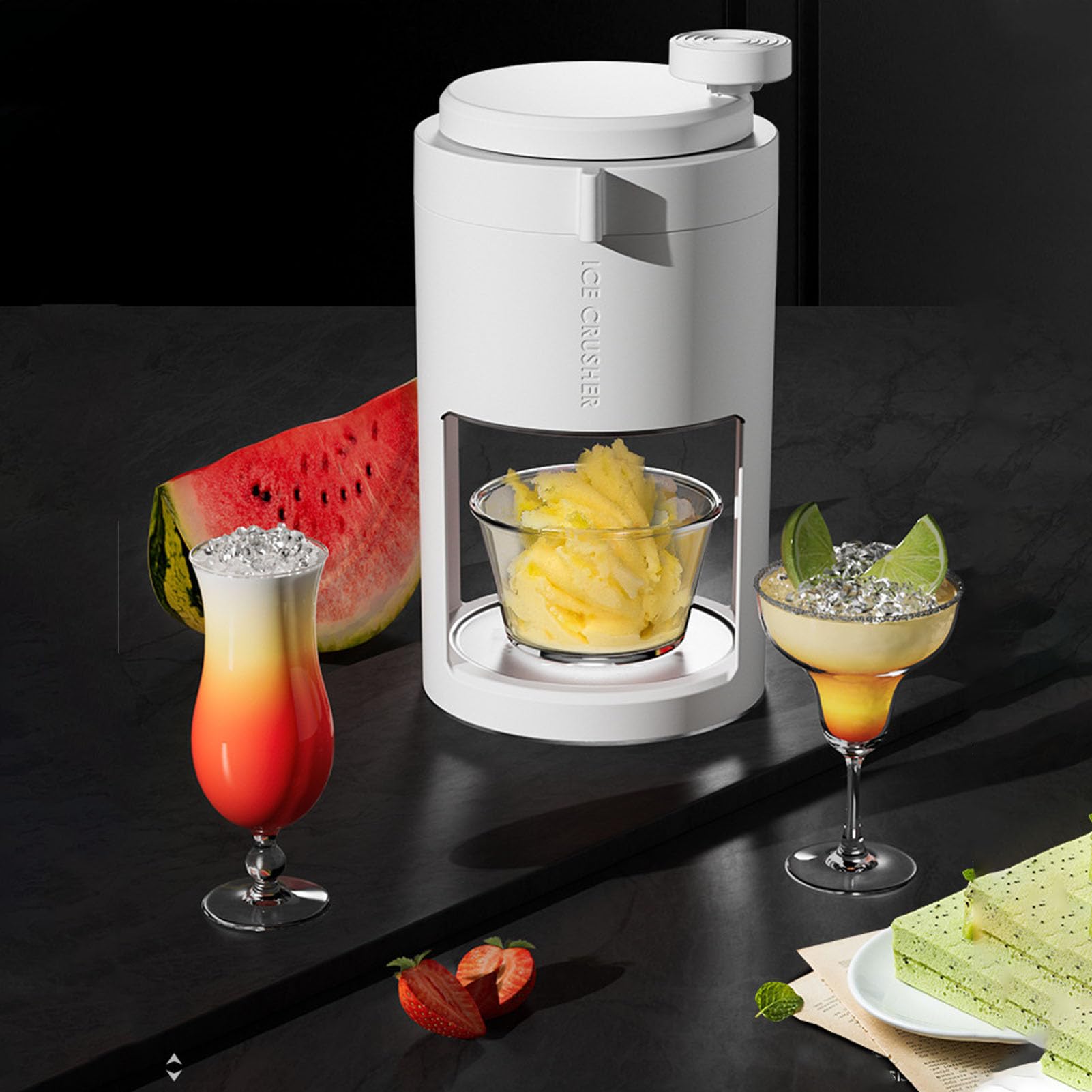 Máquina de Afeitar de Hielo Manual para el Hogar y Eventos Máquina de Afeitar de Hielo Portátil Compacta con Vaso de Vidrio para Batidos Hoja 40Cr13