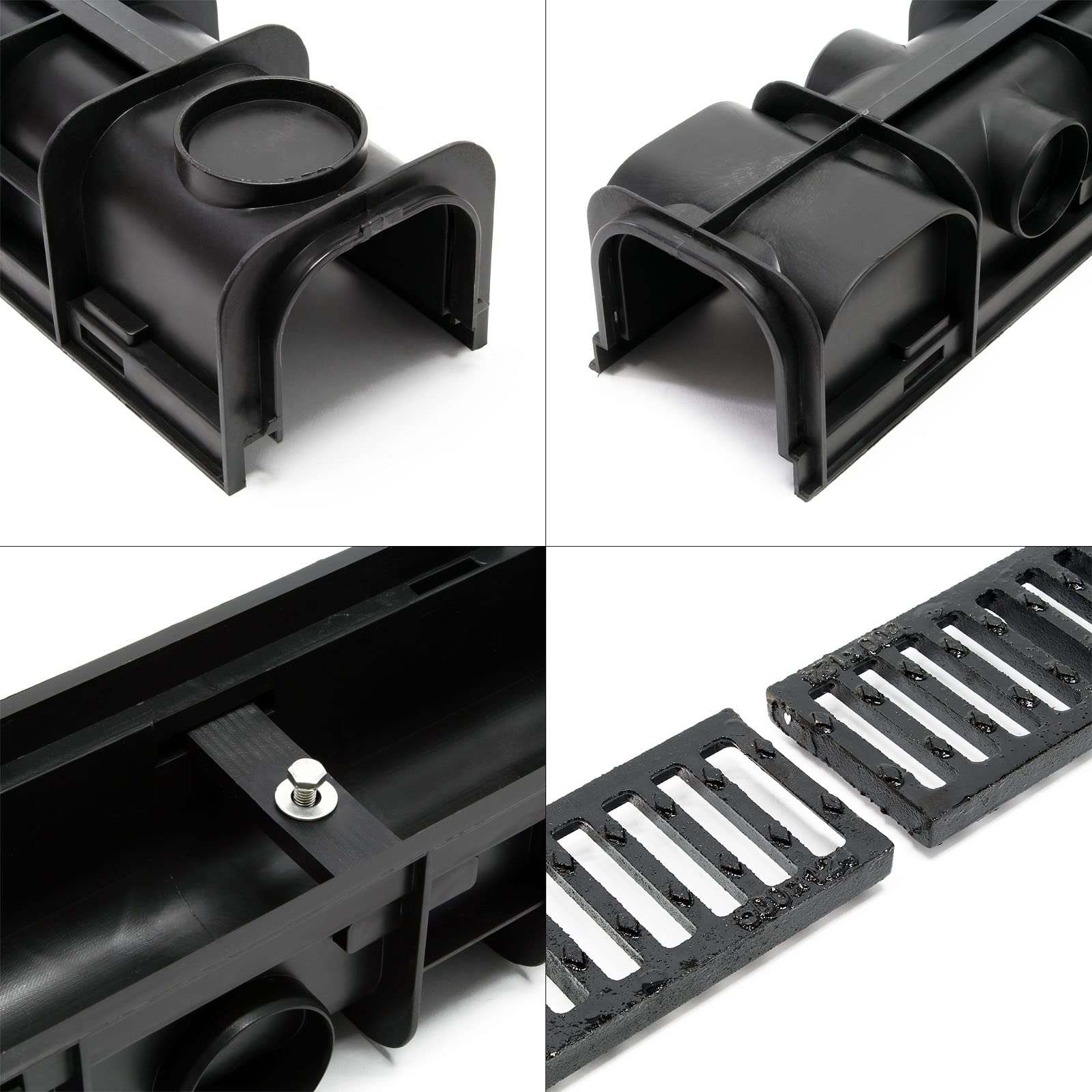 WilTec 6X Caniveau – 1000 x 140 x 115 mm – Capacité de Charge 12,5 t – avec Grille de recouvrement en Fonte – Drainage Eaux usées Rigole Évacuation Garage