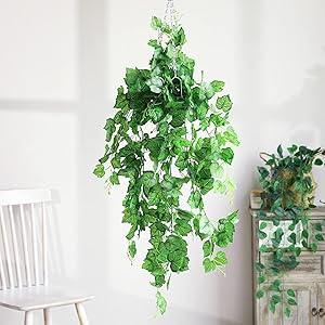 Hawesome 1Pcs Artificial Hanging Plants Vines 3.6Ft Fake Ivy Greeny Leaves Indoor Outdoor Garden Wedding Garland Decor(Green Grapevine)
