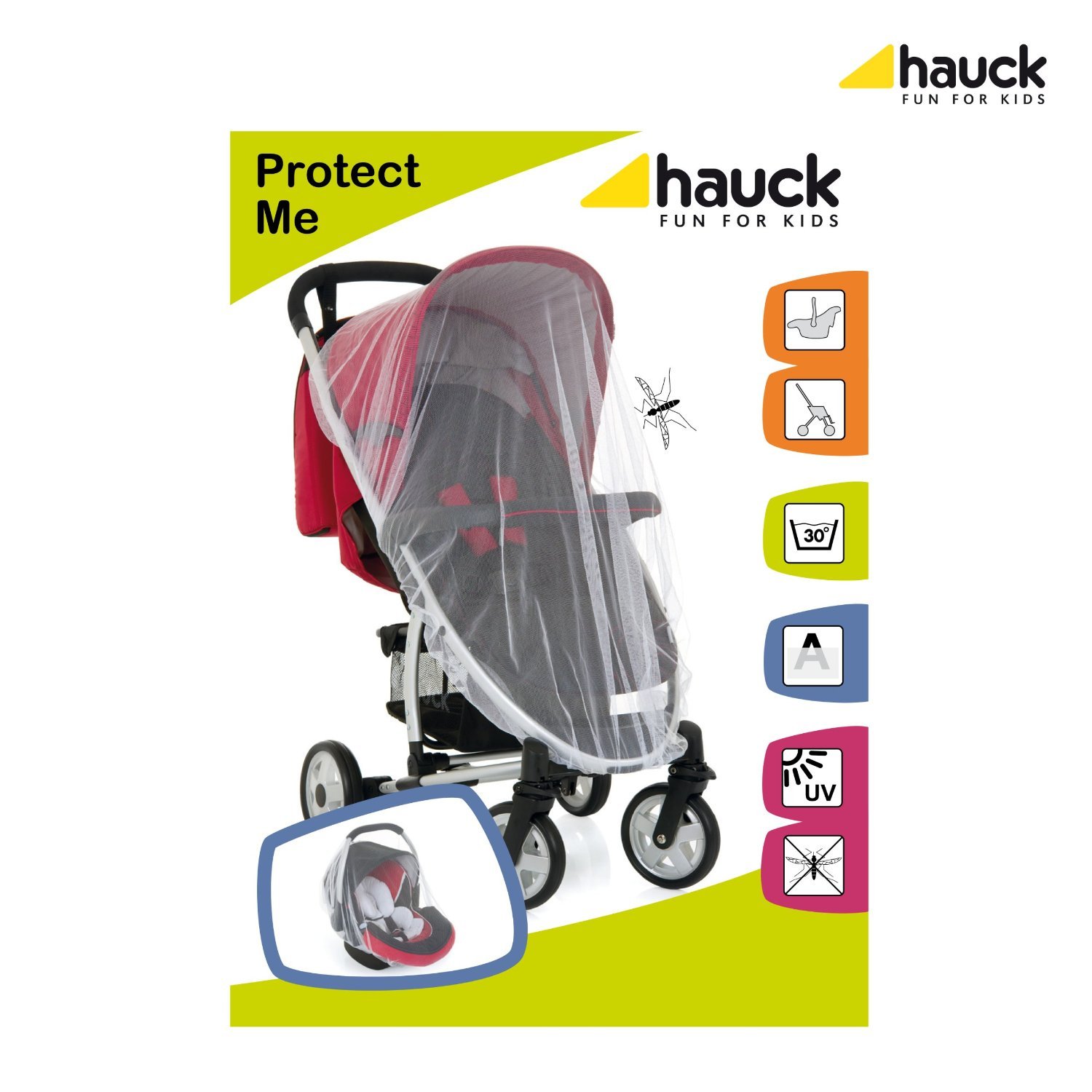 hauck Universal Baby Insektenschutz Protect Me 100 x 50 x 0,5 cm für Babyschale, Kinderwagen, Buggy, Babybett, Kinderreisebett, Laufgitter, Atmungsaktiver Feinmaschiger Stoff, Elastischer Bund (Weiß)