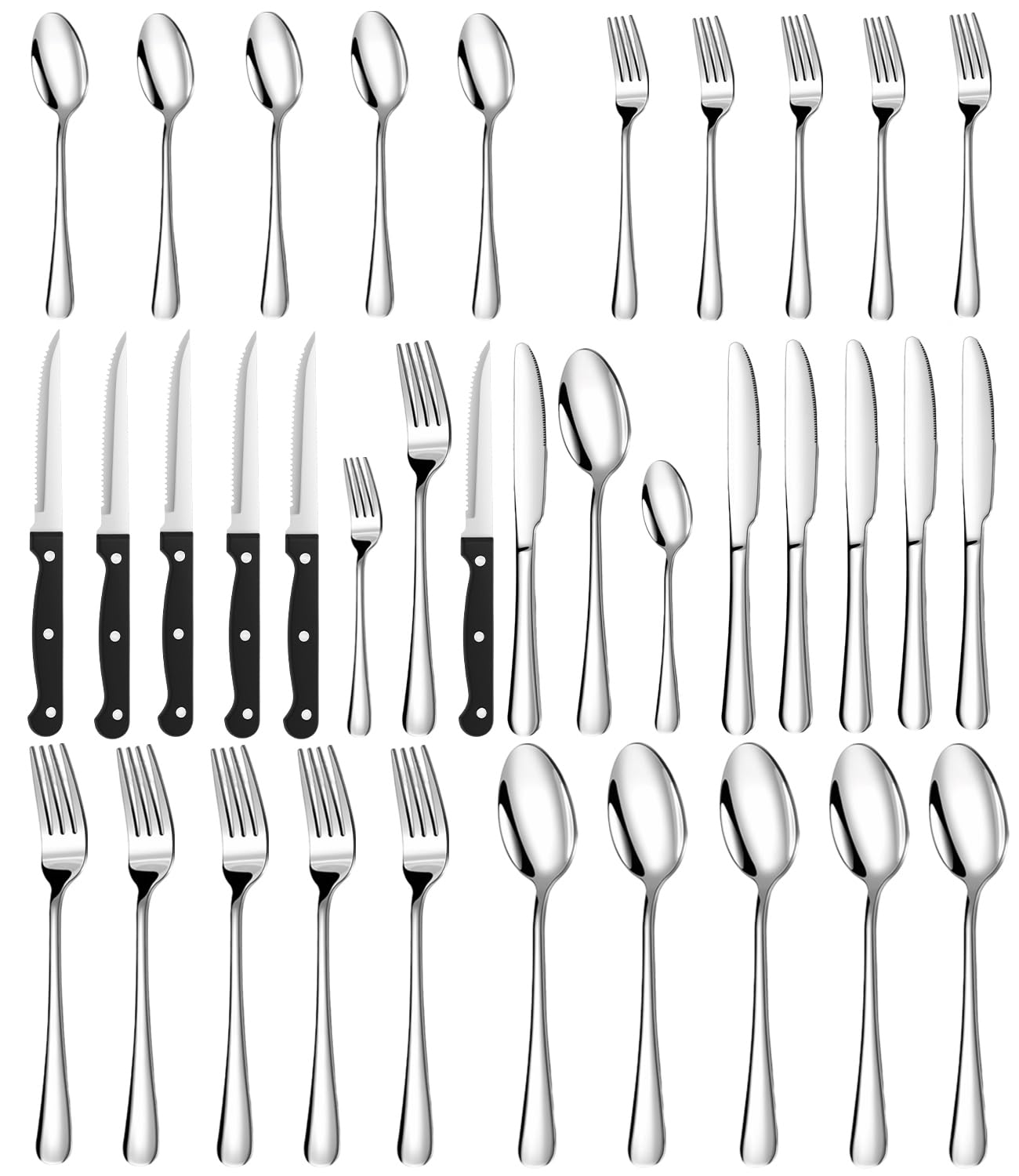 Set Posate 6 persone, 36 Pezzi Posate Acciaio Inox, Set Posate con Coltello da Bistecca, set Forchette Cucchiai e Coltelli per Ristoranti, Feste e Matrimoni,Resistenza, lavabile in lavastoviglie Alta