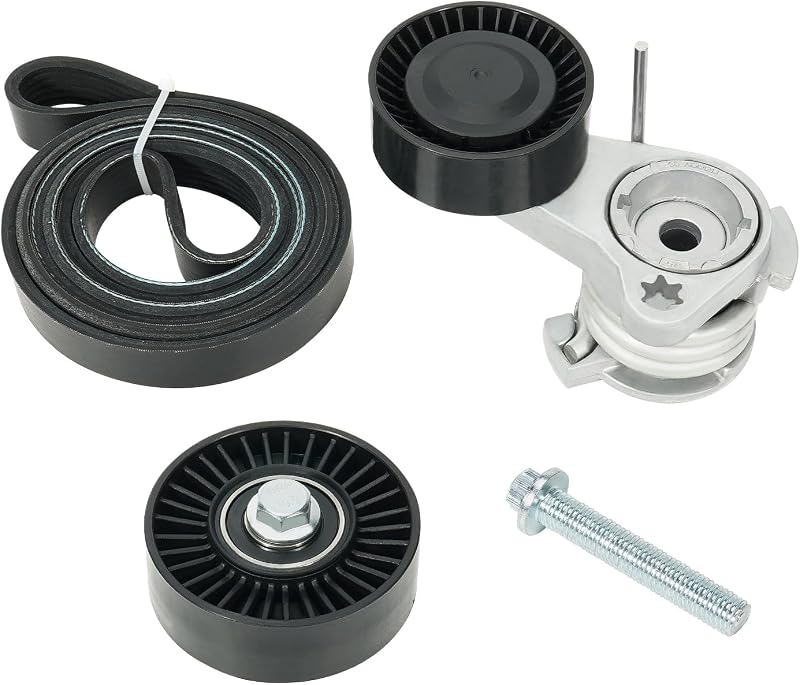 Kit de correia serpentina com tensionador, polia guia e parafuso Kozlira para BMW 3.0L L6 – 4 peças
