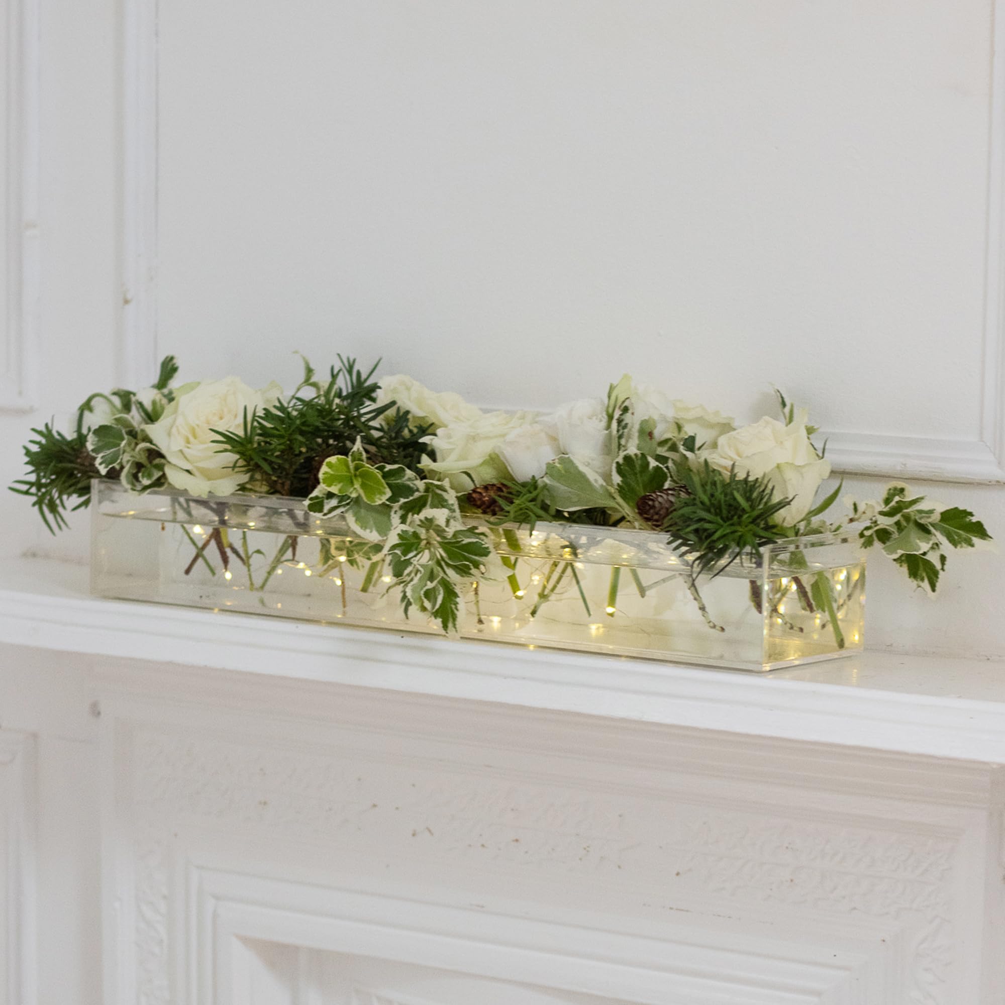 Acrylic Flower Vase Rectangular Floral Centerpiece, Floral Arranger Rectangle Decorative Modern Vase Long Rectangle Acrylic Flower (Clear Color- 24 inches Long)