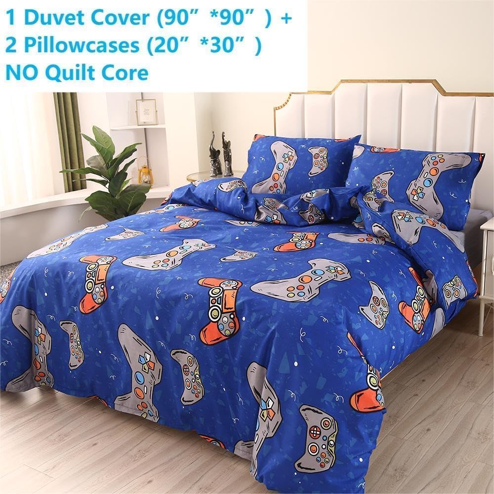 SDIII Blue Gamer Duvet Cover Queen with 2 Pillowcases, Not Including Comforter Inside, Microfiber Game Queen Duvet Cover for Boys Girls Kids and Teens - Image 2