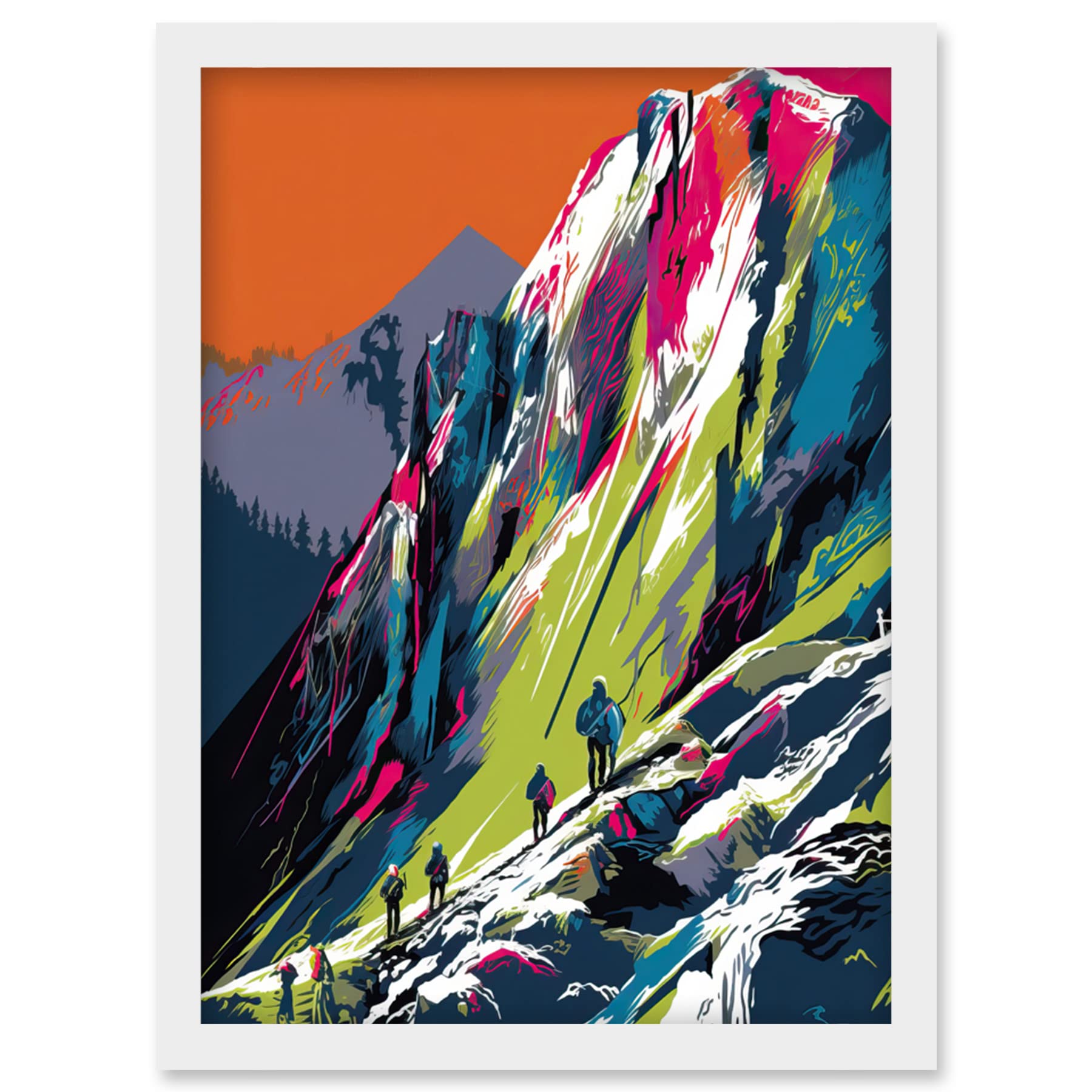 Artery8 Hikers on Helvellyn Mountain Ridge Landscape Artwork Framed Wall Art Print A4