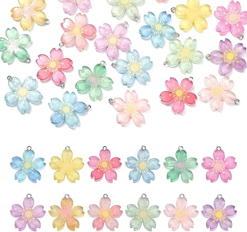 DanLingJewelry 24 dijes de flores de cerezo de resina para mujer, joyería para hacer collares, aretes