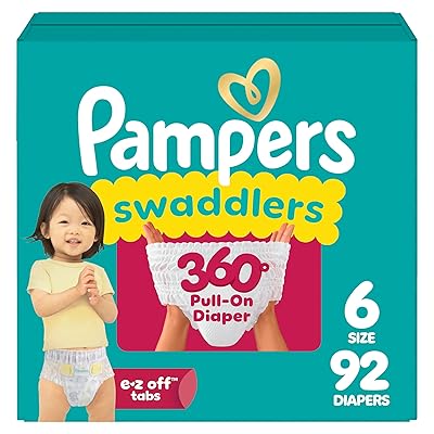 Pampers Diapers - Swaddlers 360° - Size 4, 132 Count, up to 100% Leakproof Comfy Dry Fit, Designed for Easy Changes, Pull On Baby Diaper (Packaging May Vary)