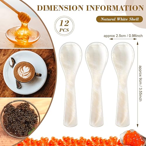 Miniatura 2 de Cucharas de caviar de madreperla con mango redondo para caviar, huevo, helado, sal, café, servicio de restaurante (12 piezas, 3.55 pulgadas)