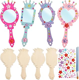 16 piezas de espejo de madera para niños, espejos de princesa DIY para niñas, espejo de mano de madera para actividades artísticas