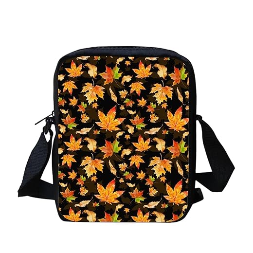 GIFTPUZZ Fall Leaves Crossbody Bag for Women Men Small Messenger Bag Lightweight Casual Sling Satchel Handbag Shoulder Bag Purse with Zipper Portable Wallet for Teen Travel