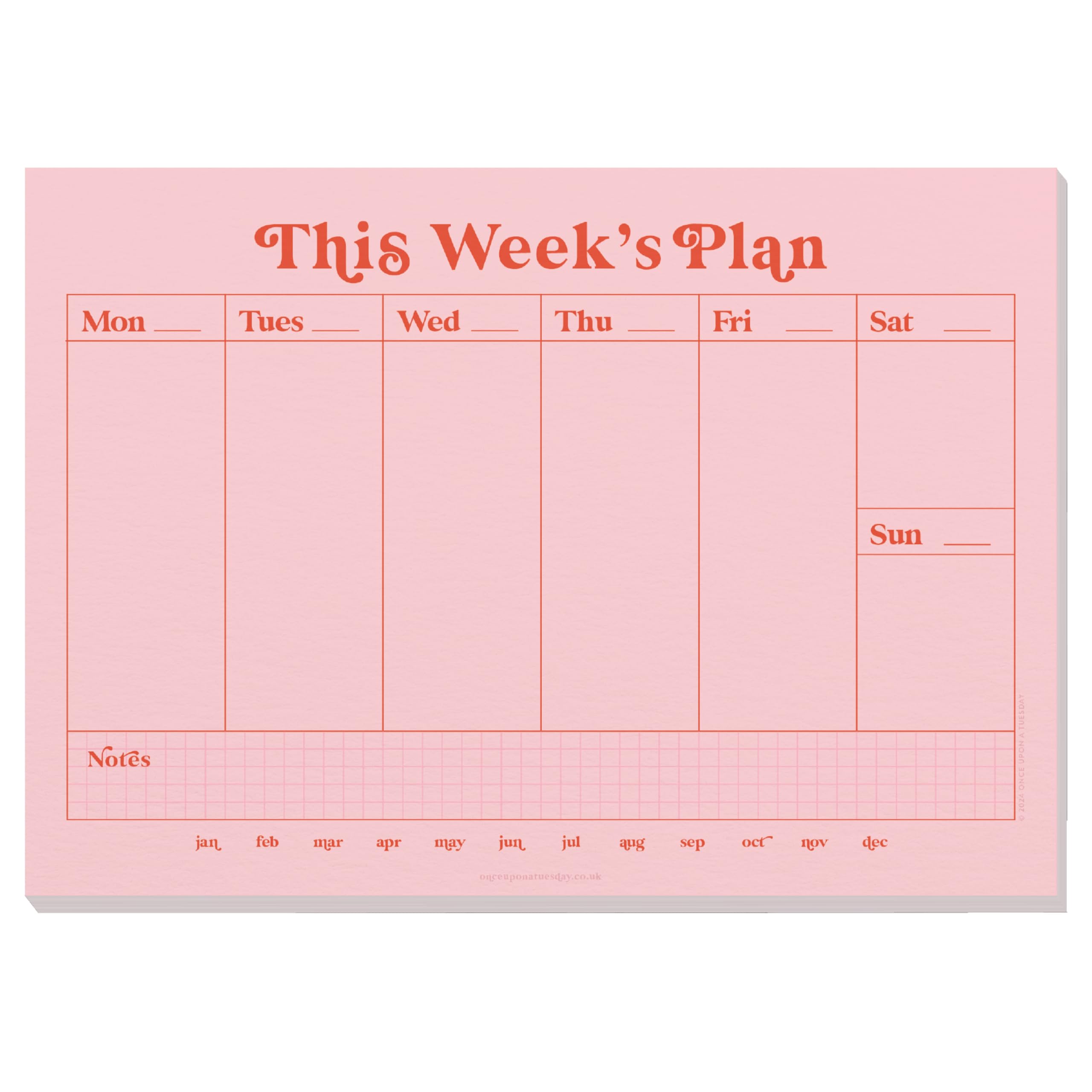 Good Tuesday, A4 Weekly Planner Pad - Pink & Red Design, 52 Tear-away Pages - Undated Weekly Planner, Section for Important Notes - 100% Recycled and Recyclable Paper - UK Made