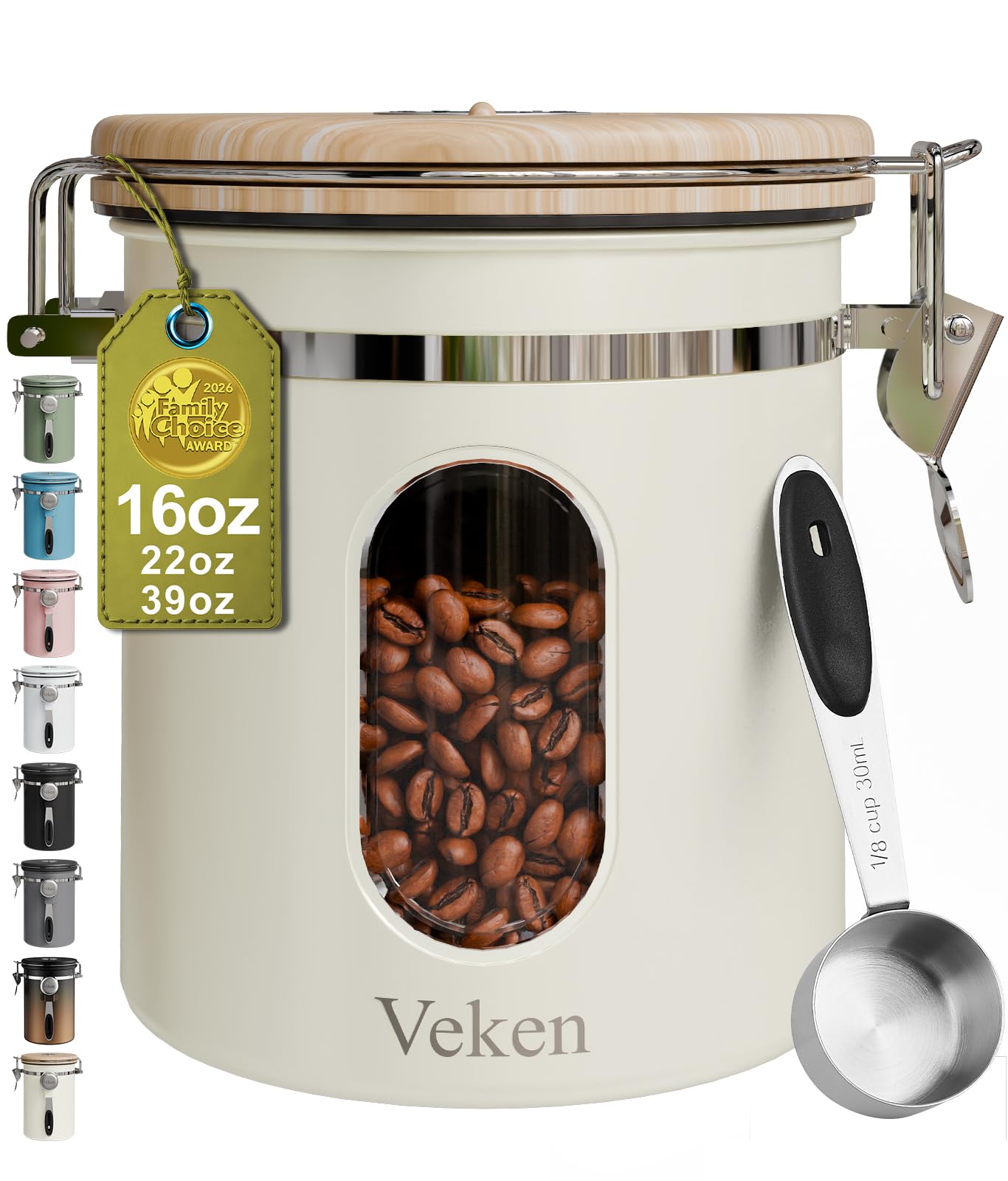 Veken Coffee Canister with Window, Airtight Stainless Steel Container, 16OZ