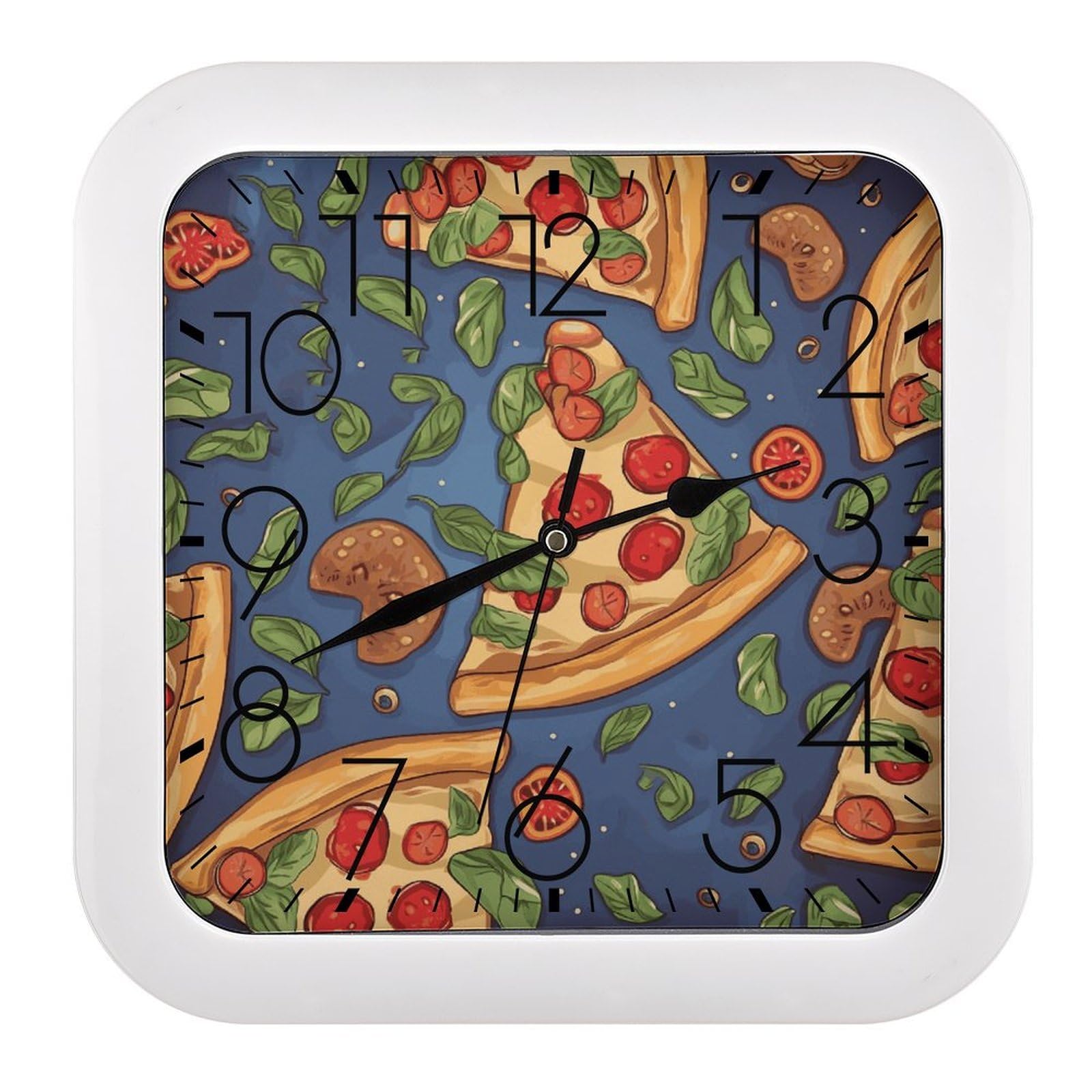 LDGSUPH Pizza Wall Clock Silent Non-Ticking Modern Clock Personalized Vintage Square Clocks for Travel Office Kitchen Home Decorative Clocks 10.2 Inch