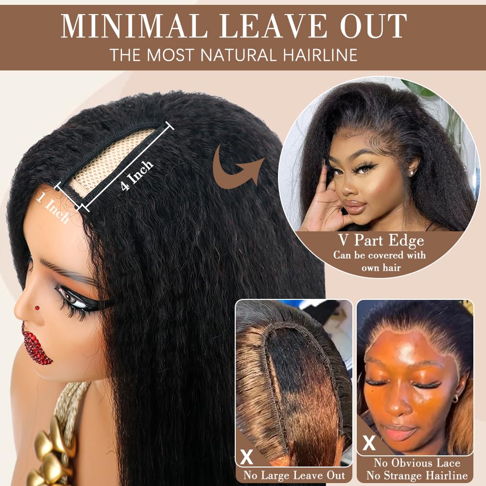 Amazon.com : Goulus Kinky Straight V Part Wig Human Hair 20  display picture 2
