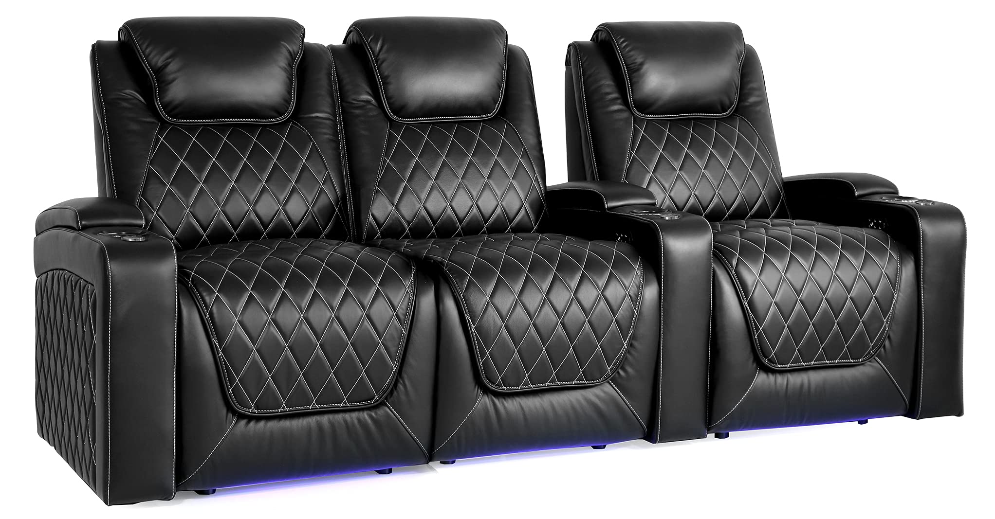 Valencia Oslo Home Theater Seating | Premium Top Grain Italian Nappa 11000 Leather, Power Recliner, Power Headrest, LED Lighting (Row of 3 Loveseat Left, Black)