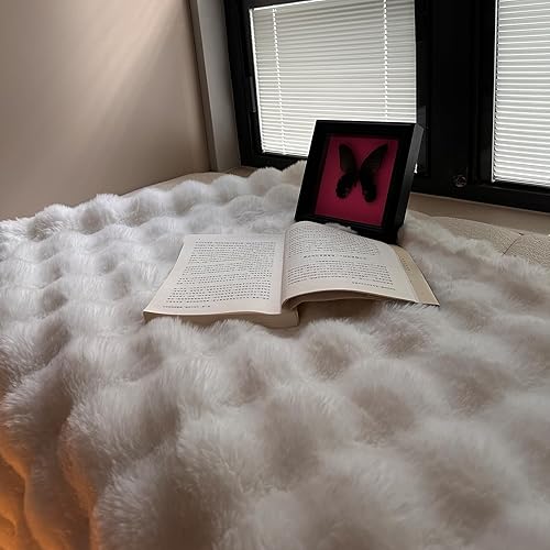 Miniatura 7 de SHEKAKO Manta de pelo sintético de felpa de conejo, manta gruesa y cálida para todas las estaciones, manta peluda suave y mullida para sofá, cama,