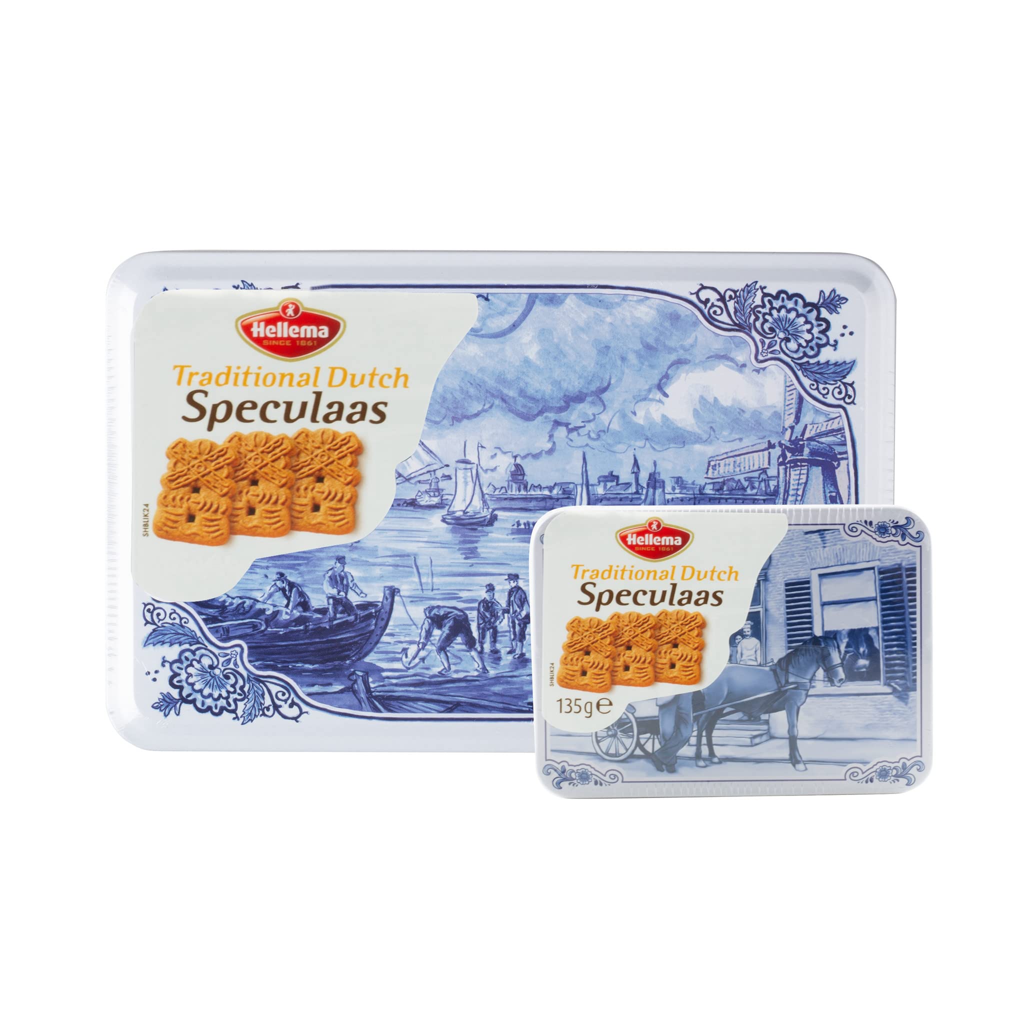 Hellema Speculaas Traditional Dutch Spiced Cookies Biscuits in Classic Tin Box - 415 Gram