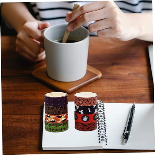 Miniatura 3 de Amosfun 8 rollos de cinta washi cinta de murciélago de Halloween cinta de álbum de recortes, cinta adhesiva Washi cinta de envoltura de regalo,