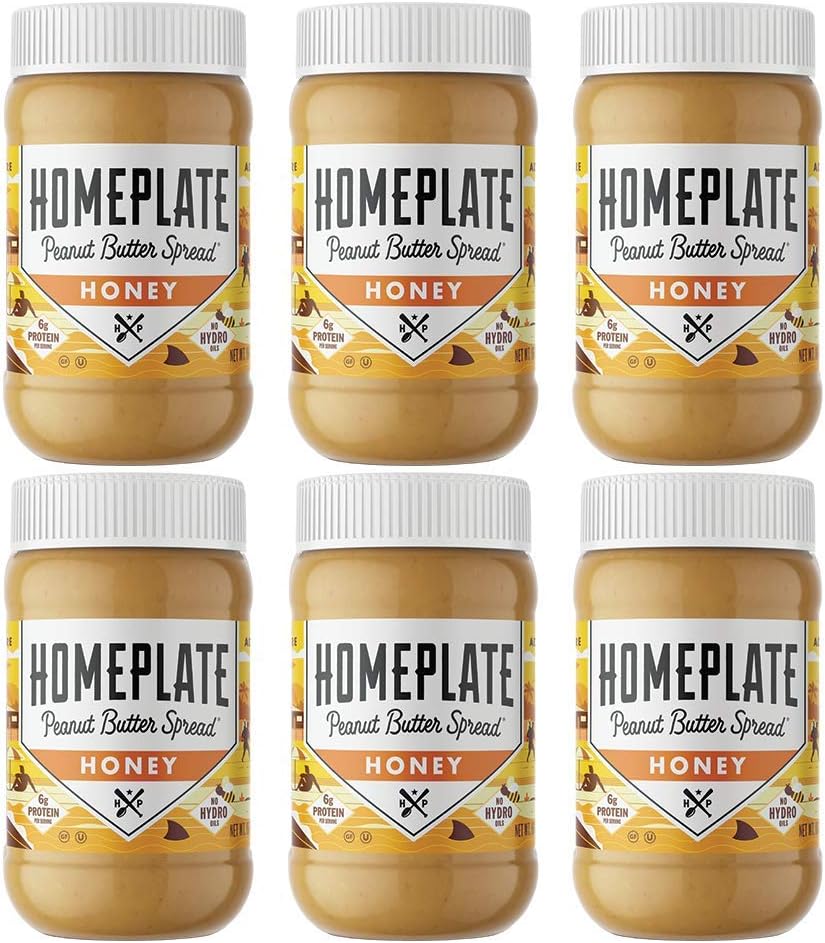Peanut Butter, Honey Flavored Creamy, Healthy, Natural, Gluten Free, Non-GMO, 16oz jar, Pack of 6 by HomePlate Peanut Butter