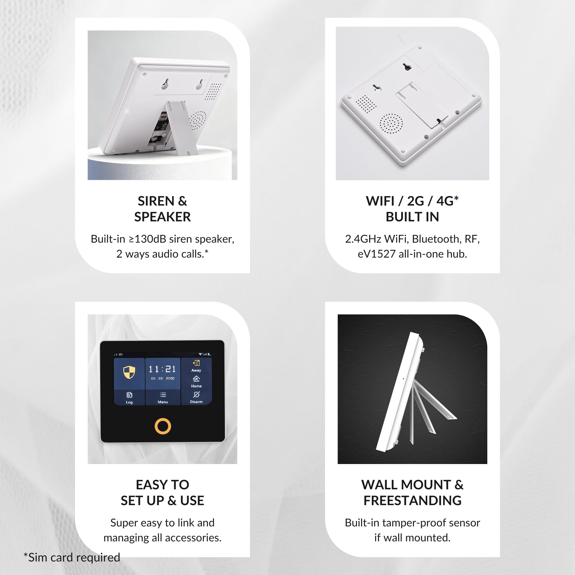 HESTIA Kit di sicurezza domestica intelligente HD da 4,3 pollici, sistema di allarme wireless senza canone mensile, kit di sicurezza per la casa touch screen con sensore di movimento PIR, sensore per