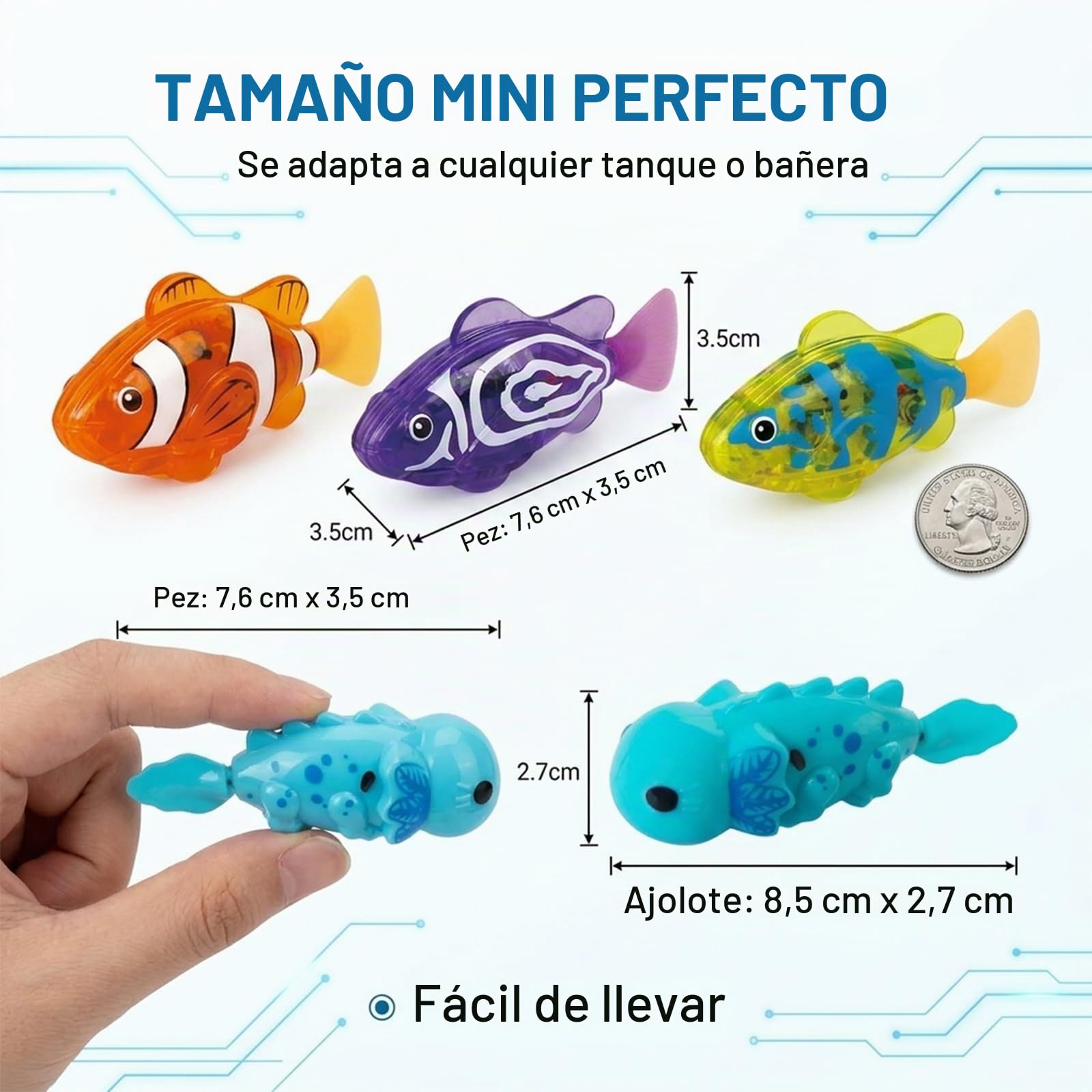 Juguete de Pez Payaso Nadador, Mágico Luminoso Peces Robot Activados Por Agua Juguetes Para Acuarios, Motorizado Pez Robot De Criatura, Juguete Pesca Para Piscinas Bañeras Gatos(4pcs - small fish)