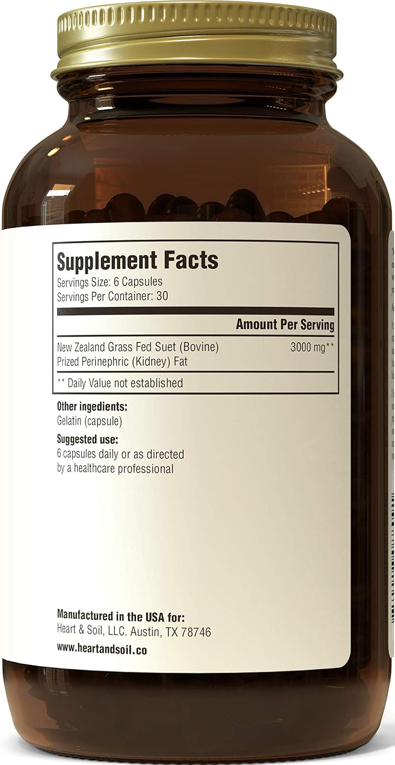Best Review Heart & Soil Firestarter Supplement — High Stearic Acid Grass Fed Tallow from Suet to Support Healthy Weight, Energy, and Exercise Performance (180 Capsules)