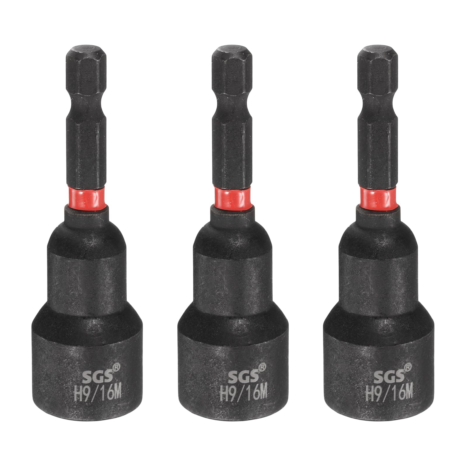 sourcing map 3pcs Nut Driver Drill Bit 9/16 Inch SAE Socket 1/4" Hex Shank 2.56" (65mm) Long Magnetic 6-Point Sockets Quick Change CR-V Steel Bolt Setters for Power Drill Drivers