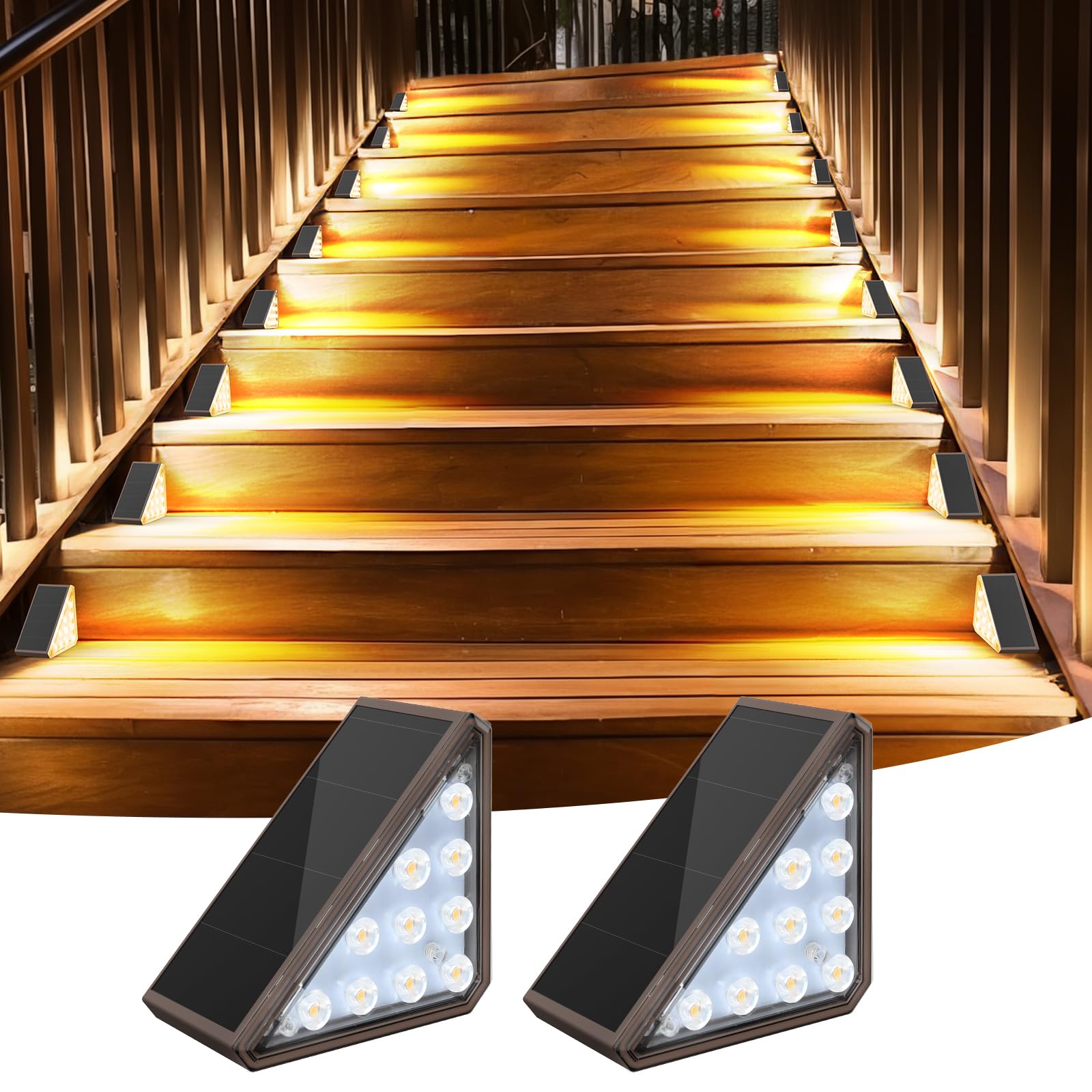 AUDLES 2 Pack Solar Stair Lights Outdoor Stair Lights with Waterproof IP67 LED Solar Light for Outside Light Decor for Stair, Deck, Front Step, Front Porch, Patio, Garden and Backyard (Brown)