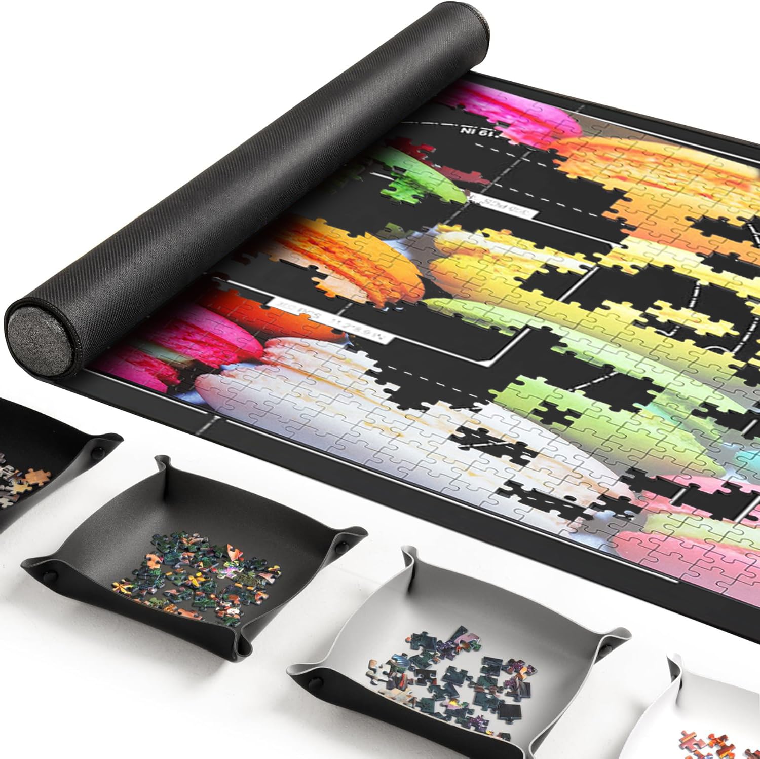 Tappetino puzzle con 4 scomparti assortiti, tappetino puzzle per puzzle fino a 1500,116 x 66 cm, antiscivolo, portatile, con custodia, per adulti e bambini