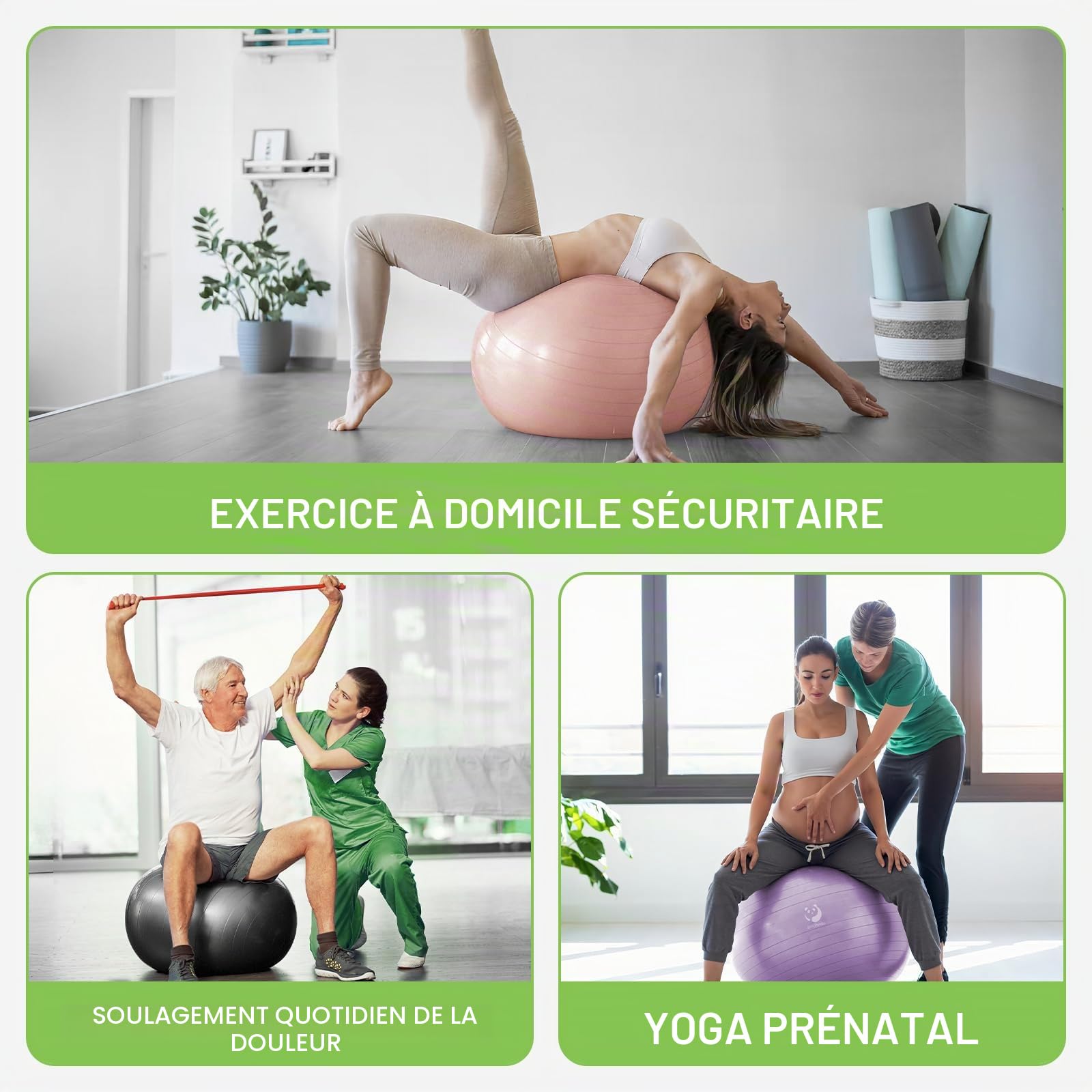 Ballon Pilates Slim Panda 55-85cm Anti-Slip Ballon de Gymnastique avec Paille de Gonflage