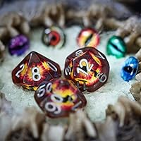 Vista 6 de Cusdie Dados DND de 7 troqueles, juego de dados poliédricos rellenos de globo ocular, para juegos de rol, dados D&D (globo ocular marrón)