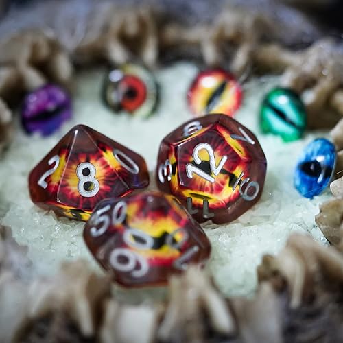 Miniatura 6 de Cusdie Dados DND de 7 troqueles, juego de dados poliédricos rellenos de globo ocular, para juegos de rol, dados D&D (globo ocular marrón)