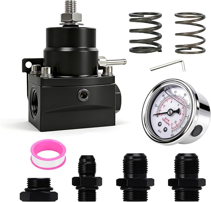 Kit Regulador de Pressão de Combustível JUNYOPINN JRP011 com Manômetro, Entrada AN8 e Retorno AN6
