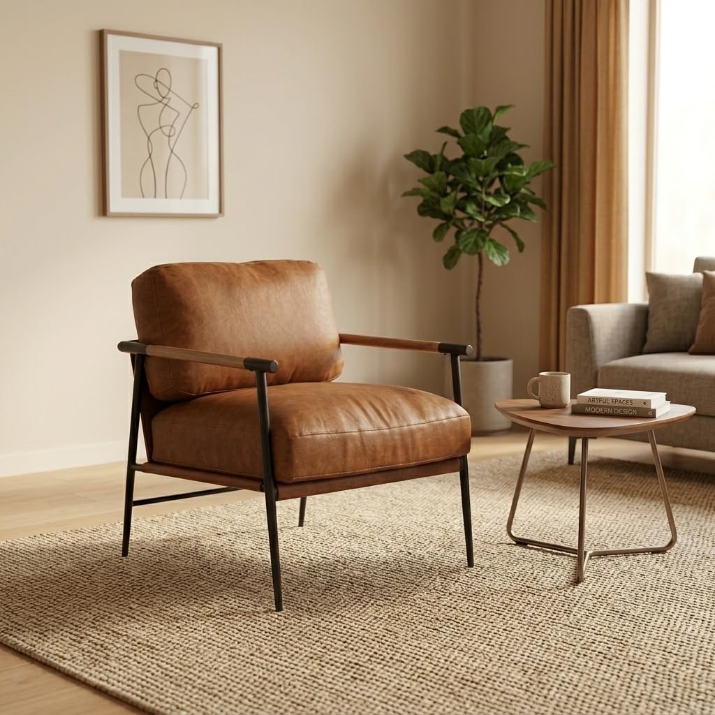Ya-Home Mid-Century PU Leather Accent Chair