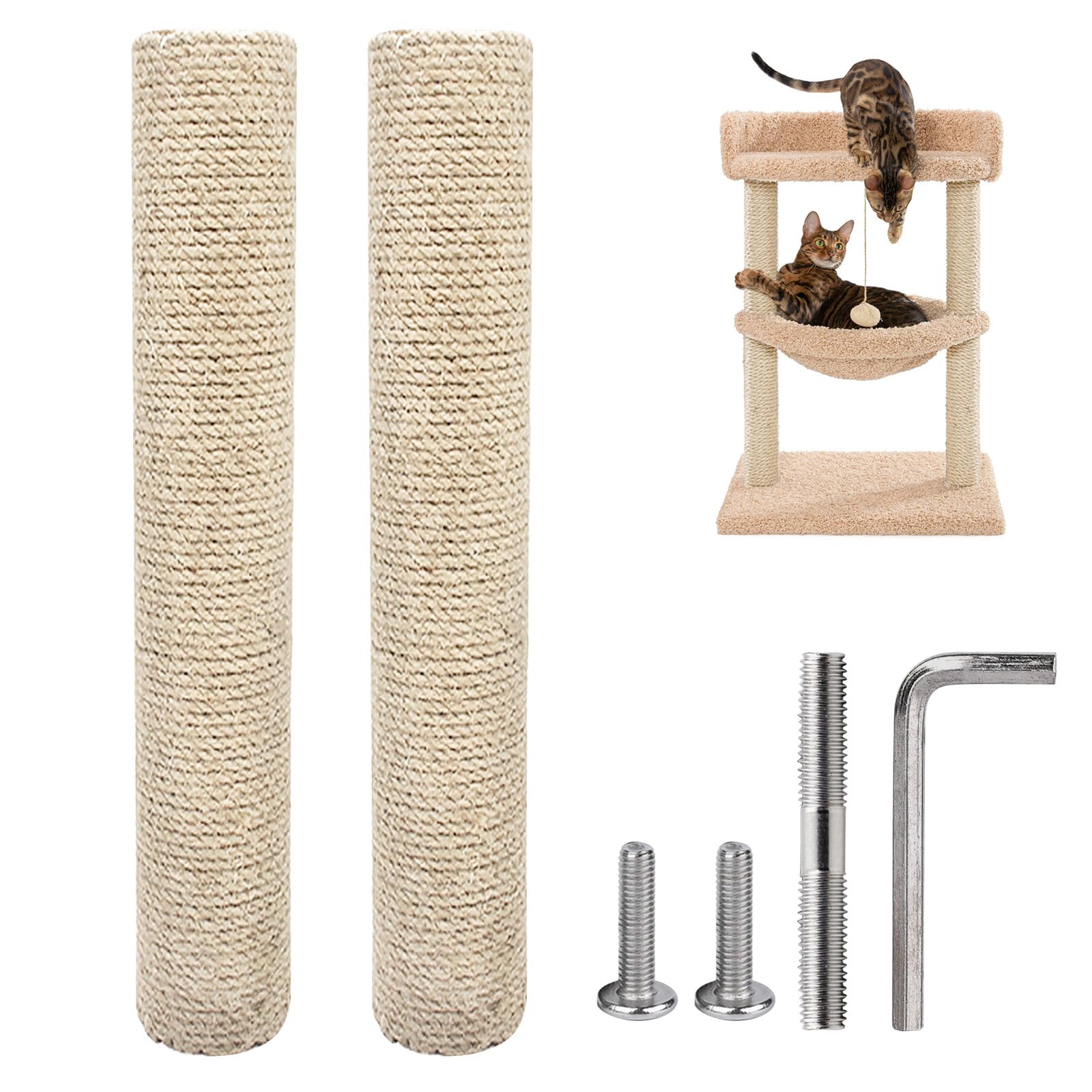 BORDEAG 2 Piezas Poste Rascador para Gatos, 40 * 8cm Recambio Rascador para Gatos, Poste De Repuesto para Rascar Sisal Natural Poste Rascador De Gatos para Gatitos Torre De Árbol De Gato