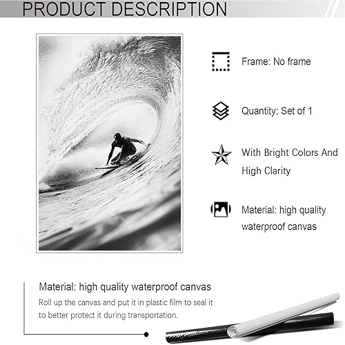 Miniatura 2 de Lienzo vintage de surf para pared, póster retro de surfista en blanco y negro, impresión estética de surf oceánico, pintura para el hogar,
