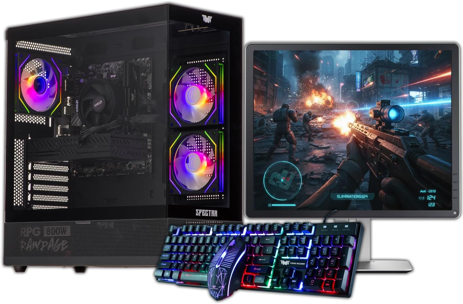 Veno Scorp Budget Gaming PC 19” Bundle Intel Core i3-8GB RAM - 500GB HDD – GTX 750 4GB NeonZilla ARGB Gaming Case - WINDOWS 11