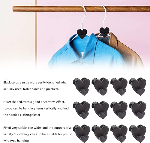 Miniatura 5 de Percha de ropa con forma de corazón negro, 12 piezas, gancho para ahorrar espacio, armario, armario, ropa, ahorro de espacio