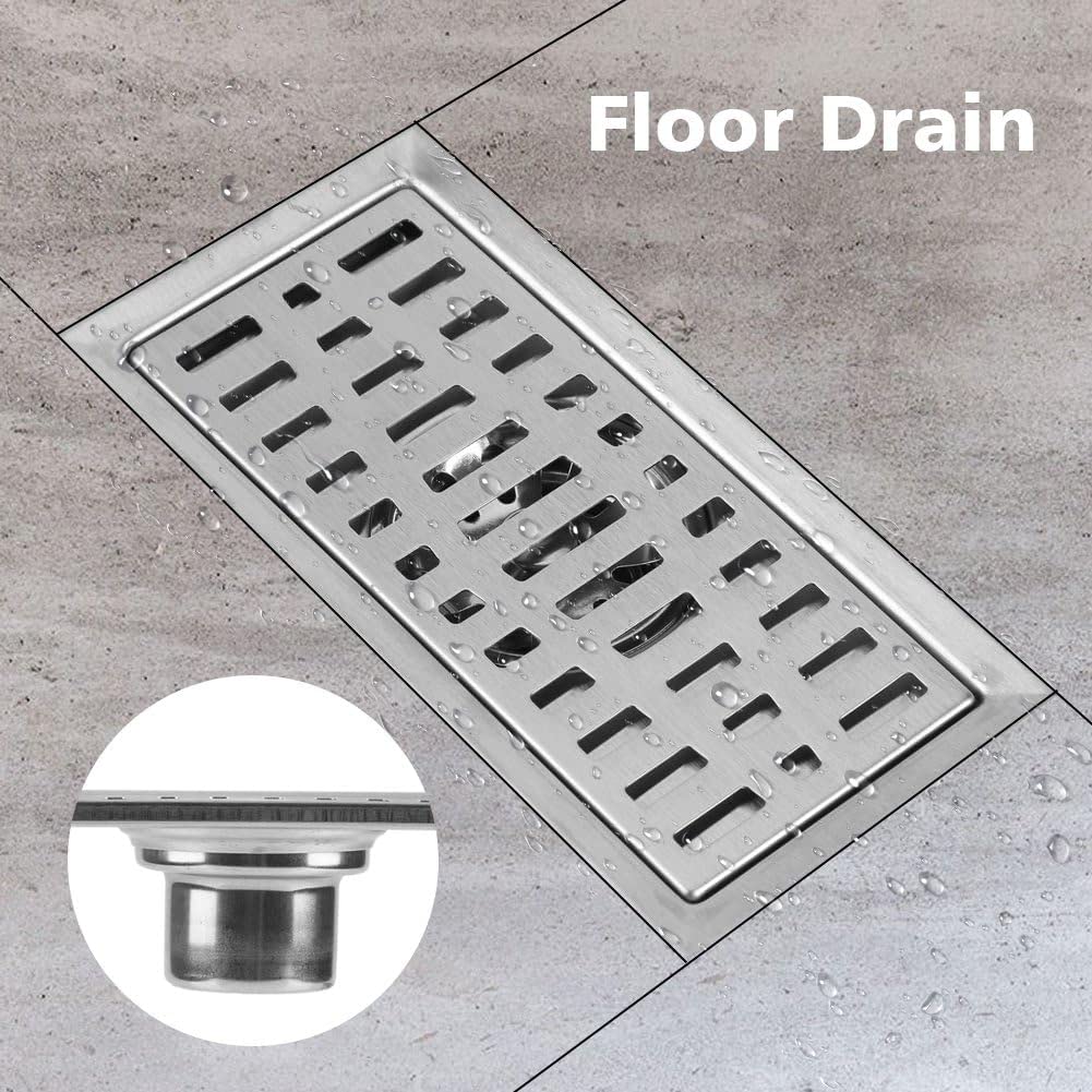 Cubierta de desagüe de ducha antiolor para baño, 2 piezas, 20 x 10 cm, rectangular, de acero inoxidable, para ducha de baño, rejilla de desagüe antiobstrucción con cubierta extraíble para cocina