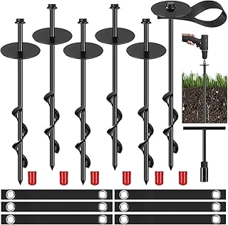 LEIFIDE Trampoline Stakes High Wind Trampoline Anchor Kit Heavy Duty Ground Anchors Trampoline Parts Steel Spiral Stakes Anchor Ground Wind Stake with Belt Straps for Trampolines Swing(6 Set)