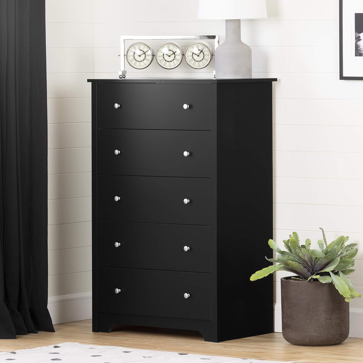 South Shore Vito Collection 5-Drawer Dresser, Black with Matte Nickel Handles : Home & Kitchen