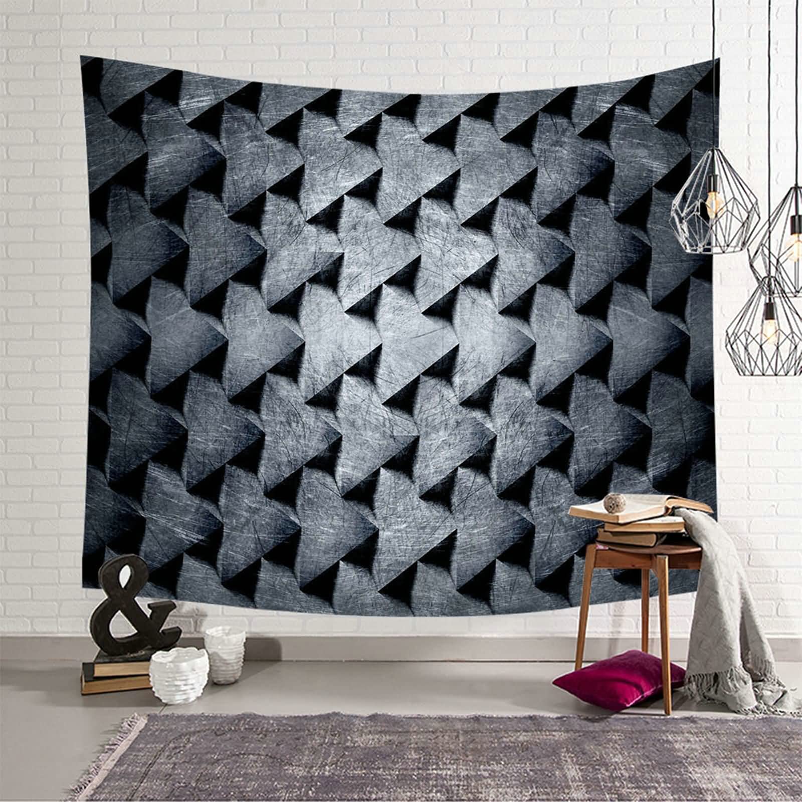Tapiz de pared con diseño triangular KnSam de poliéster lavable gris oscuro 8