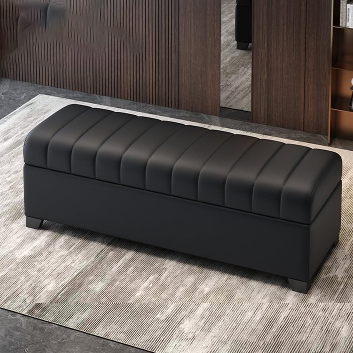 GDMDPTE Storage Bench with Shoe nizer Entryway Bench Upholstered Storage Ottoman Footrest for Living Room Bedroom Storage Perfect for Hallway (Black 47.2in)