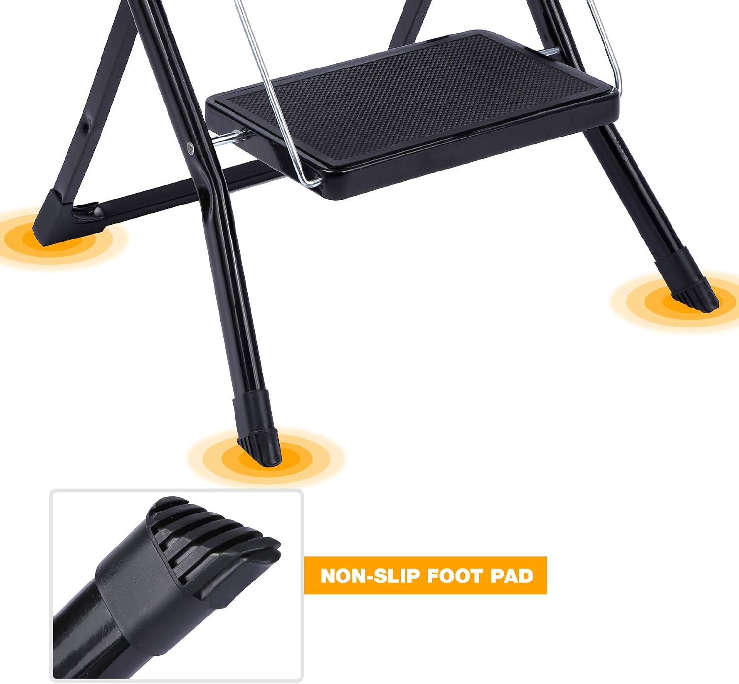 CAMPMAX 2 Step Ladder Folding Step Stool for Adults, Lightweight Sturdy Small Ladders for Kitchen Household, Supports 250lbs Capacity, Black