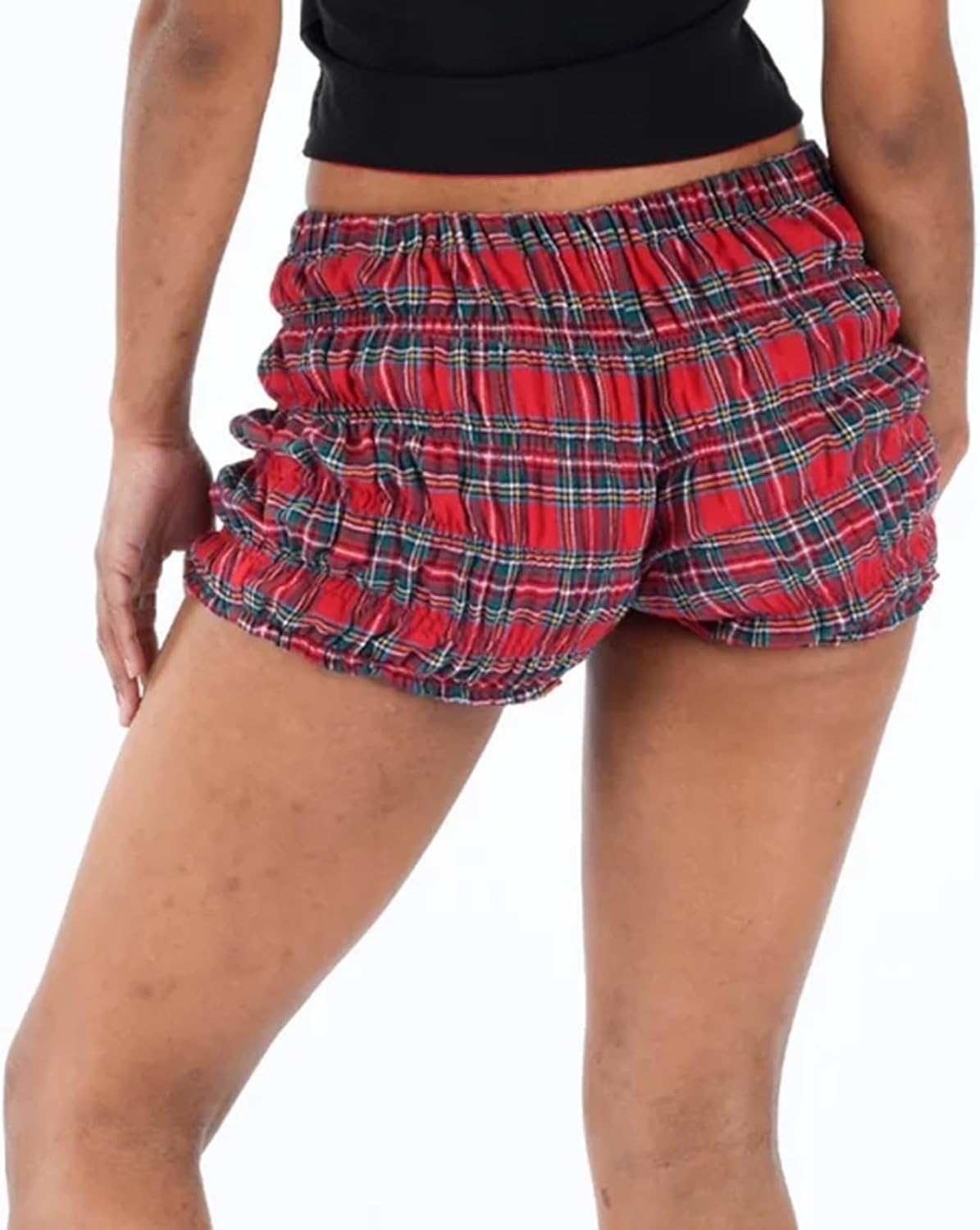 Women Y2K Ruffle Frill Mini Shorts Gingham Ruched Micro Pajama Shorts Low Waist Smocked Bloomers Bottom - Image 2