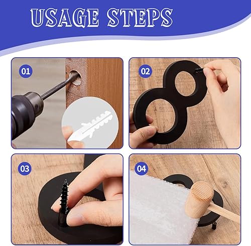 Miniatura 6 de Números de casa de 12 pulgadas para exteriores modernos de metal negro números de dirección para puertas flotantes de casa con kit de clavos para el