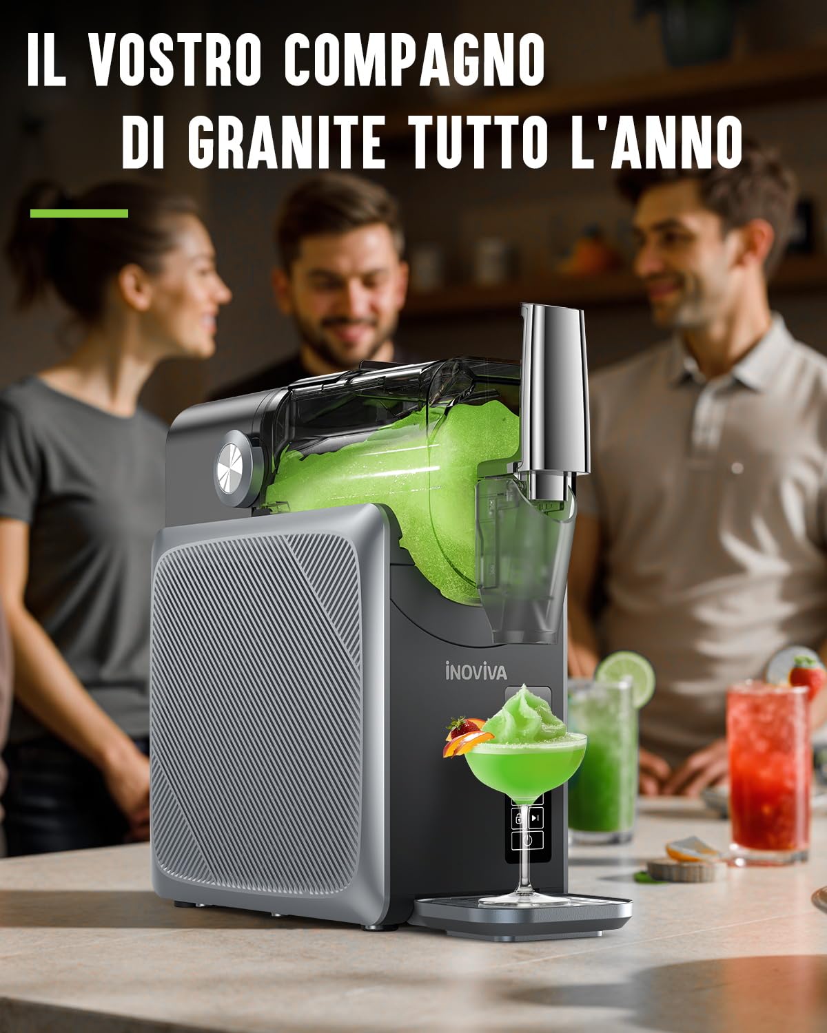 Macchina per granite INOVIVA, senza bisogno di ghiaccio, macchina per granite domestiche da 2L con autopulizia, 5 programmi preimpostati, granite, margarita, frappé, milkshake (S1.2 Versione)