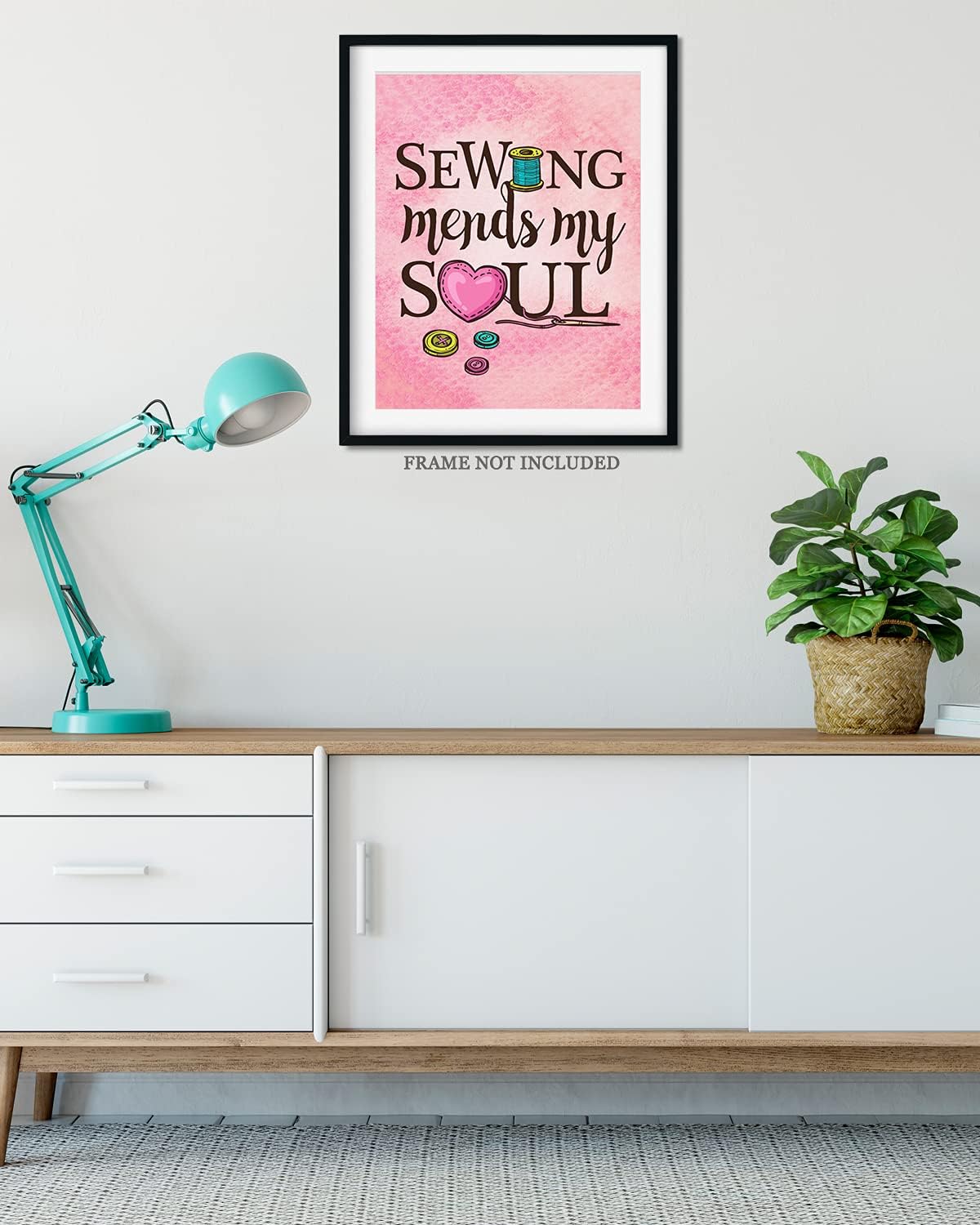 Govivo Sewing decor for sewing room - Sewing Mends My Soul wall decor - Wall art gift for craft room or she shed - - 16x20 unframed poster