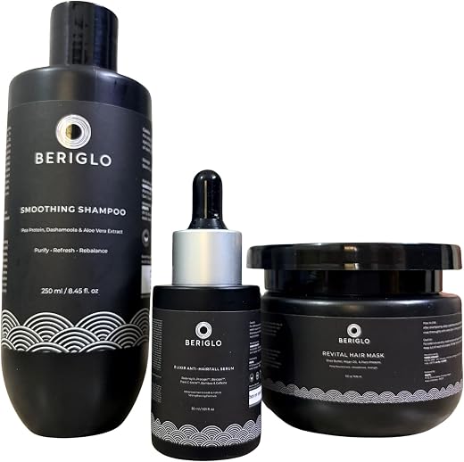 BERIGLO HAIR GROWTH RITUAL kit with Anti-Hairfall Serum with Redensyl™, PROCAPIL™, Smoothing Shampoo with botanical extrac...