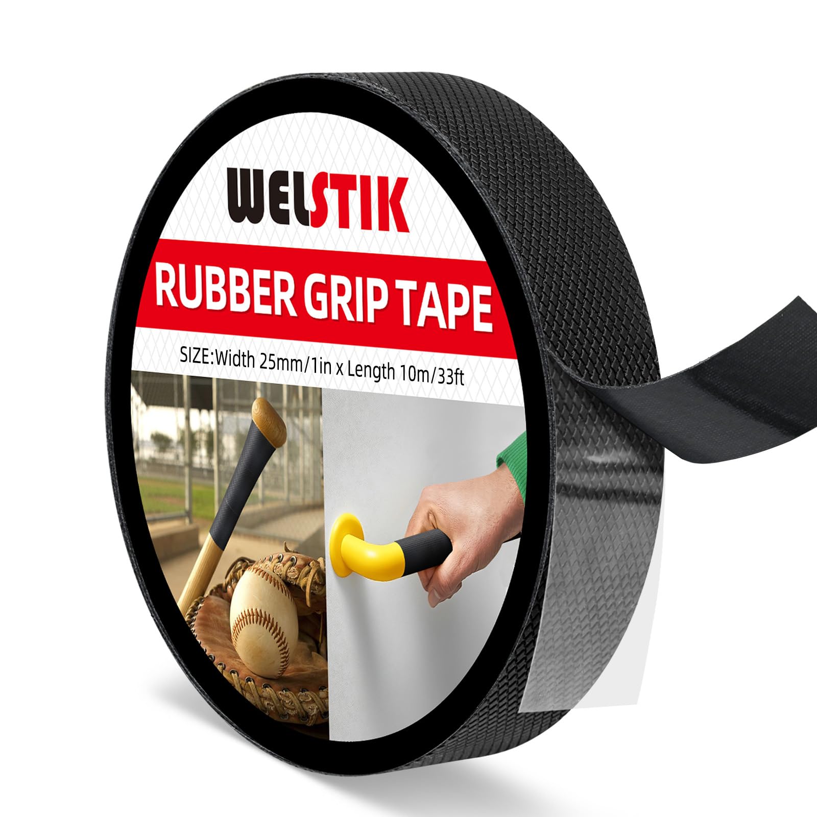 WELSTIK Rubber Grip Tape, Ultra Strong Waterproof Anti Slip Tape with Textured Adhesive for DIY Tools & Gadgets (Black, 1In x 33Ft)